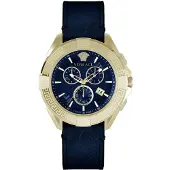 Versace VE5CA0223 Chrono Sporty Chronograph blau gold Leder Herren Uhr NEU