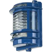 Licht-Erlebnisse Wandlampe außen Messing Glas IP64 E27 H: 22 cm rostfrei Blau Außenleuchte Garten Eingang