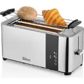 Zilan Scheiben Edelstahl Toaster | Mit Brötchenaufsatz und Krümelschublade| Toaster | Toastautomat | Röstautomat | 1400 Watt | Edelstahl-Gehäuse | 7 Stufen | Digitales Display mit Countdown