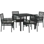 vidaXL Möbel 5-teiliges Garten-Dining-Set mit Kissen Schwarz Poly Rattan - Gartenstühle 3334856