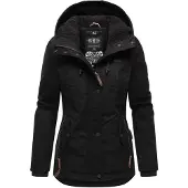 MARIKOO Bikoo Damen Winterjacke mit Kapuze Parka Mantel Anorak Teddyfell Futter Schwarz Gr. 44 - XXL