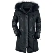 Rock Rebel by EMP Damen schwarze lange Winterjacke mit Kunstleder-Details M