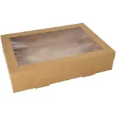Starpak 10 Transport- und Catering-Kartons, Pappe eckig 8 cm x 25,2 cm x 35,9 cm braun mit separatem Deckel und Sichtfenster aus PET | Folie (10 Stück)