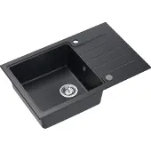 Quadron Spülbecken 1-Becken Spüle | Größe: 78 x 50 x 20 cm | PETER 111 | Küchenspüle Granitspüle aus GraniteQ mit Siphon | Schwarz & Stahl