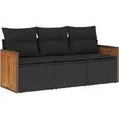 vidaXL 3-tlg. Garten-Sofagarnitur mit Kissen Schwarz Poly Rattan