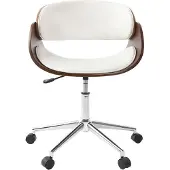 Miliboo - Design-Stuhl auf Rollen Weiß und Nussbaum BENT