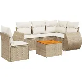 vidaXL 6-tlg. Garten-Sofagarnitur mit Kissen Beige Poly Rattan