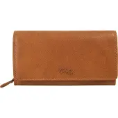 Cluty Damen Geldbörse Leder cognac RFID-Schutz 19x10x3 cm mit 17 Kartenfächern und 2 Scheinfächern