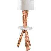 Invicta Funktionelle Stehleuchte SERVANT 153cm Longan-Massivholz mit Tisch und Naturleinenschirm Stehlampe Lampe