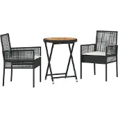 vidaXL Möbel 3-teiliges Garten-Bistro-Set mit Kissen Schwarz Poly-Rattan - Gartenstühle 3334967
