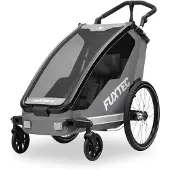 FUXTEC Fahrradanhänger FX-FA1S | Einsitzer faltbar mit Schiebegriff & Kupplung | Regenschutz | Sicherheitsfahne | 5-Punkt-Gurt | max. Zuladung 35kg Grau