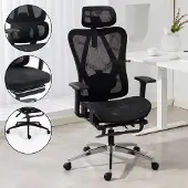 Ambiness Bürostuhl Schreibtischstuhl | verstellbare Armlehnen & Kopfteil | Ergonomisch | stufenlos verstellbare Lendenstütze | inkl. 2 Rollensets | bis 150kg | BackPro Mesh-Chrome