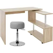 ML-Design Schreibtisch L-förmiger mit Sitzhocker, 150x88x75 cm, Natur, aus MDF