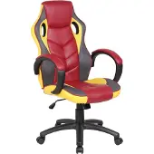 Dmora Gaming-Stühl Caloundra, Gaming-Sessel für Erwachsene, Schreibtischstuhl, 66x61h104/114 cm, Rot und Gelb