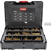 Stier Spanplattenschrauben-Systainer I T-LOC mit 1.380 Schrauben, Transportkiste, Systainer mit Sortiment, Kombinierbarer Systainer, Stapelbarer Koffer, Effizientes Set