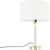 QAZQA Tischlampe gold verstellbar mit Schirm weiß 35 cm - Parte