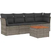 vidaXL 5-tlg. Garten-Sofagarnitur mit Kissen Grau Poly Rattan
