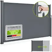 Juskys Seitenmarkise Dubai 300 x 190 cm ausziehbar blickdicht, Sichtschutz für Balkon & Terrasse, Seitenrollo Wandhalterung - anthrazit