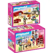 Playmobil 70206, 70207 Dollhouse 2er Set Familienküche + Gemütliches Wohnzimmer