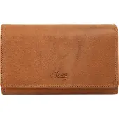 Cluty Damen Geldbörse aus Echtleder Cognac mit RFID-Schutz, 18 Kartenfächer, 2 Scheinfächer, 17x11x5 cm