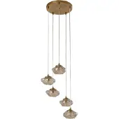 LINDBY Hängelampe Piatra, Ø45cm, 5-flg, amber/messing, Glas