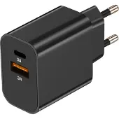 Akashi , Ladegerät USB-C + USB 15W Schnellladen Kompakt, Schwarz