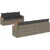 vidaXL 8-tlg. Garten-Sofagarnitur mit Kissen Grau Poly Rattan