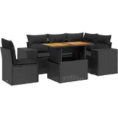 vidaXL 6-tlg. Garten-Sofagarnitur mit Kissen Schwarz Poly Rattan