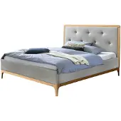 Hasena Polsterbett Silento Stoff grau Holz Eiche bright 160x200