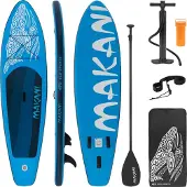 ECD-Germany Aufblasbares Stand Up Paddle Board Makani, 320x80x15 cm, Blau, PVC, Traglast bis 120 kg, Pumpe Tragetasche Zubehör