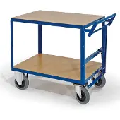 ROLLCART Schwerer Tischwagen mit Totmannbremse und 2 Ladeflächen im Buchedekor 1000x700mm