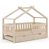 VitaliSpa Hausbett Design Naturholz 80x160 cm mit Gästebett, Model 35964