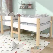 OKWISH Bett Kinderbett mit Rausfallschutz, 90x190 cm Weiß