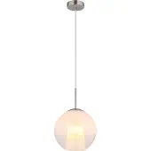 Globo Lighting Hängeleuchte Metall Nickel matt, Metall verchromt, Glaskugel opal, klar verlaufend, Glaskristalle klar, Kabel PVC transparent, ø: 250mm, H: 1200mm, exkl. 1x E27 40W 230V