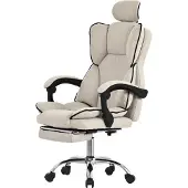 ML-Design Bürostuhl ergonomisch Beige, Gaming Stuhl mit hoher Rückenlehne, Drehstuhl mit Fußstütze, Kissen und Kopfstütze