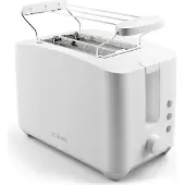 Bomann kompakter Toaster 2 Scheiben | Toaster mit Auftau-/Aufwärm-/Schnellstoppfunktion | Toaster mit Brötchenaufsatz | TA 6065 CB weiß