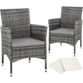 TecTake 2er Set Rattanstuhl Nantes widerstandsfähig 59 x 57 x 85 cm