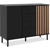 Furn.Design Kommode "Biella" schwarz und Eiche Sideboard mit 3D-Lamellen 118 cm