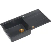 Quadron Spülbecken 1-Becken Spüle | Größe: 100 x 50 x 21 cm | EVAN 146 | Küchenspüle Granitspüle aus GraniteQ mit Siphon | Schwarz & Kupfer