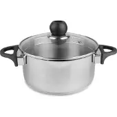 Kuketo | Ambition Vikos Edelstahl Kochtopf 2,6 L – 20 cm Mit Glasdeckel & Abgießfunktion – Robust, Praktisch & Für Induktion Geeignet