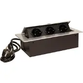 ORNO Tisch-Einbausteckdose 3fach silber-schwarz 2500W 1,5m Anschlusskabel