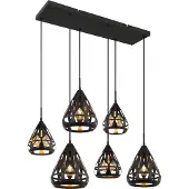 Globo Lighting Hängeleuchte Metall schwarz matt, Metall schwarz matt, Dekorstanzungen, Kabel PVC schwarz, Höhe kürzbar, LxBxH: 900x430x1200mm, Schirmdurchmesser 3x23cm, 3x17cm, exkl. 6x E27 40W 230V