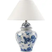 Beliani Tischlampe Weiß und Blau Porzellansockel Leinenglockenschirm mit Blumenmuster Beleuchtung Stilvoll