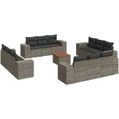 vidaXL 13-tlg. Garten-Sofagarnitur mit Kissen Grau Poly Rattan