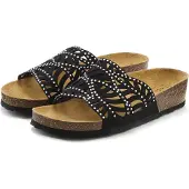 LASCANA Pantolette "Mule, Sandale, offener Schuh, Sommerschuh," mit Komfortkorkfußbett aus Leder und Glitzersteinchen