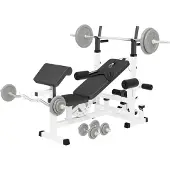 Gorilla Sports Multifunktion Hantelbank - inkl. Hantelset mit 108 kg Gewichten, Verstellbar, mit Langhantel-Ablage, Curlpult und Butterfly, Dip-Station, Beinstrecker - Trainingsbank, Kraftstation
