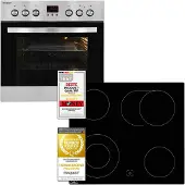 Exquisit Herd-Set, 58 Liter, Backofen mit 9 Funktionen, Kochfeld mit 4 Zonen, Umluft, Heißluft, Grill, Timer, Energieeffizienz A, EHE185-1.3