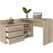 BDW Eckschreibtisch, 3 Schubladen 2 Regale, Eiche Sonoma, 120x7x50 cm