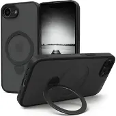 EAZY CASE - MagSafe Handyhülle für Apple iPhone 16e, Ring zum Aufstellen, 360° drehbar, Magsafe Silikonhülle zum Aufstellen, stoßfest Cover in Schwarz