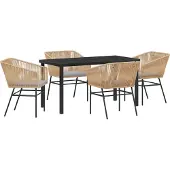 vidaXL Möbel 5-teiliges Garten-Ess-Set mit Kissen Braun Poly Rattan - Gartenstühle 3380927